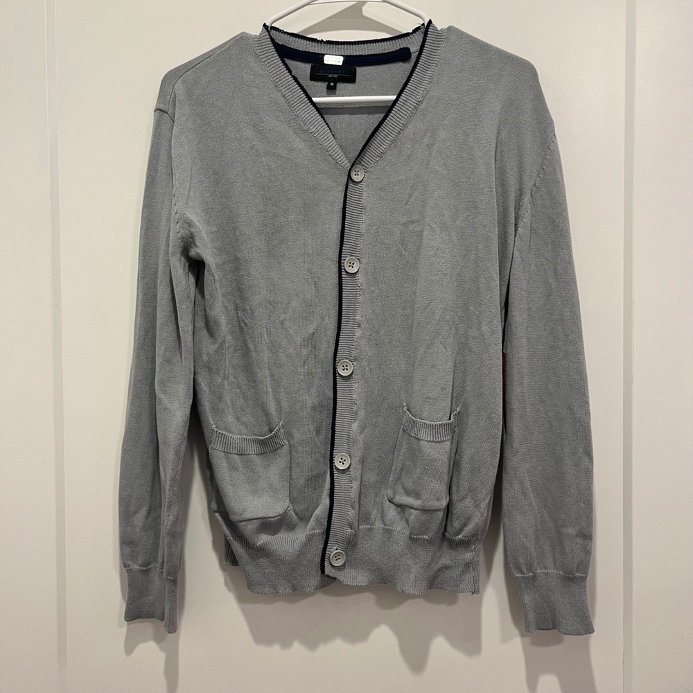 Gioberti Boys Gray V-Neck Cardigan Sweater Elbow Patches Size 12